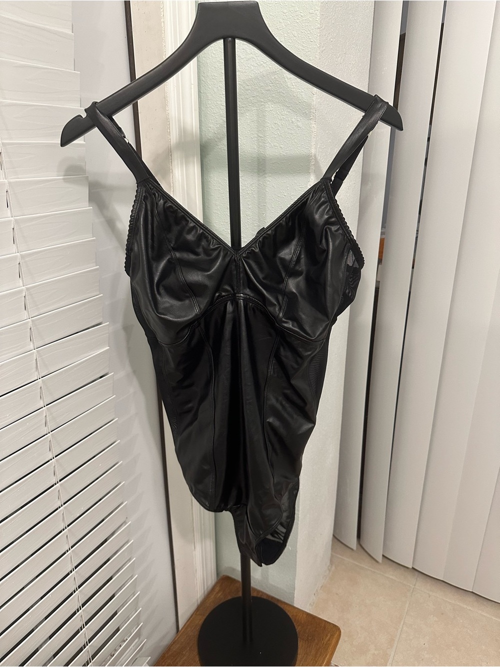 Torrid Size 1 Black Faux Leather Mesh Corset Bodysuit